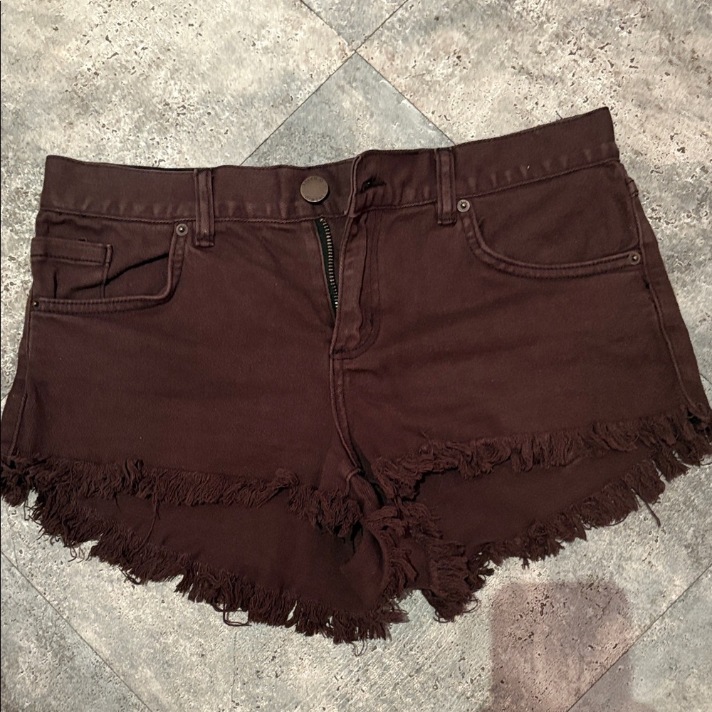 O'Neill Dark Brownish Black Frayed Jean Shorts